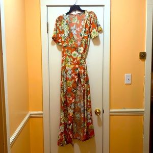 Easel Orange Floral Wrap Maxi Dress Size Medium